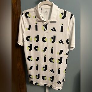 Adidas White Polo with Black and Yellow Graphic NWT 15-16
